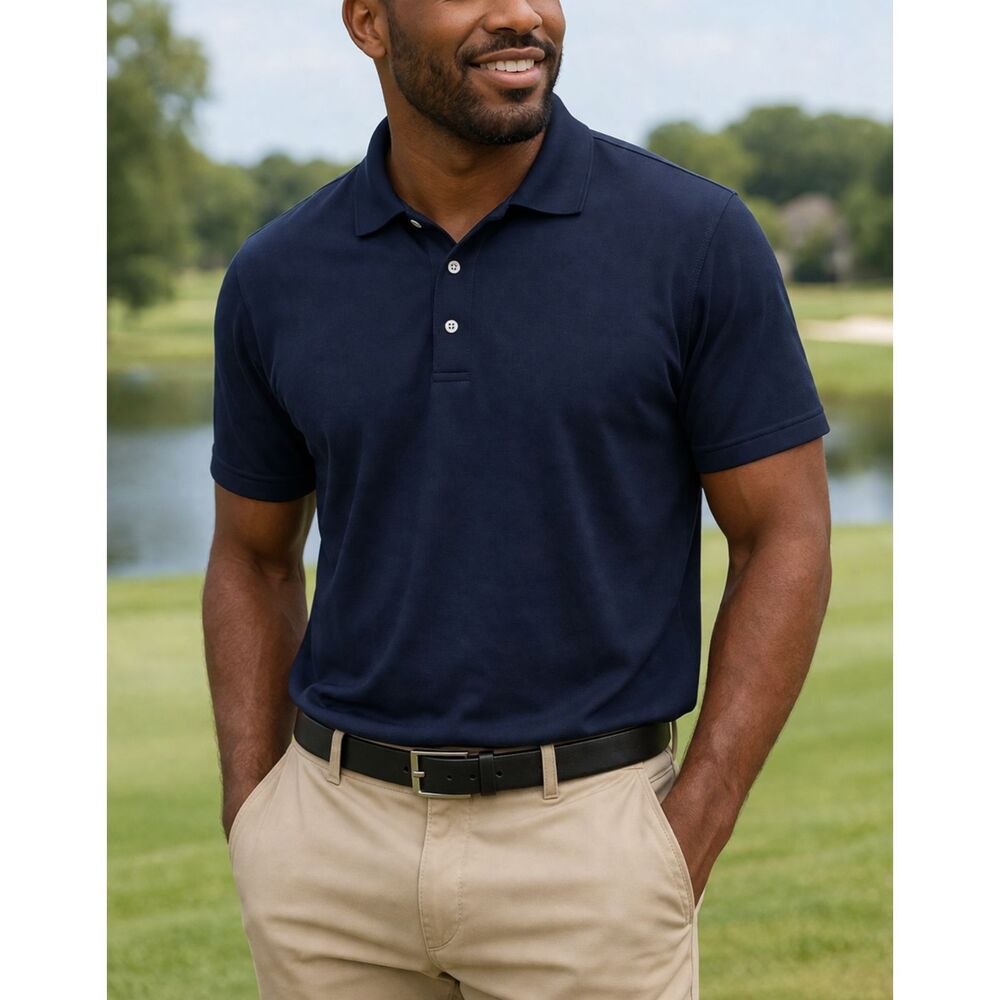 PGA Tour Airflux Polo Shirt Mens Large Navy Blue Performance Golf Casual
